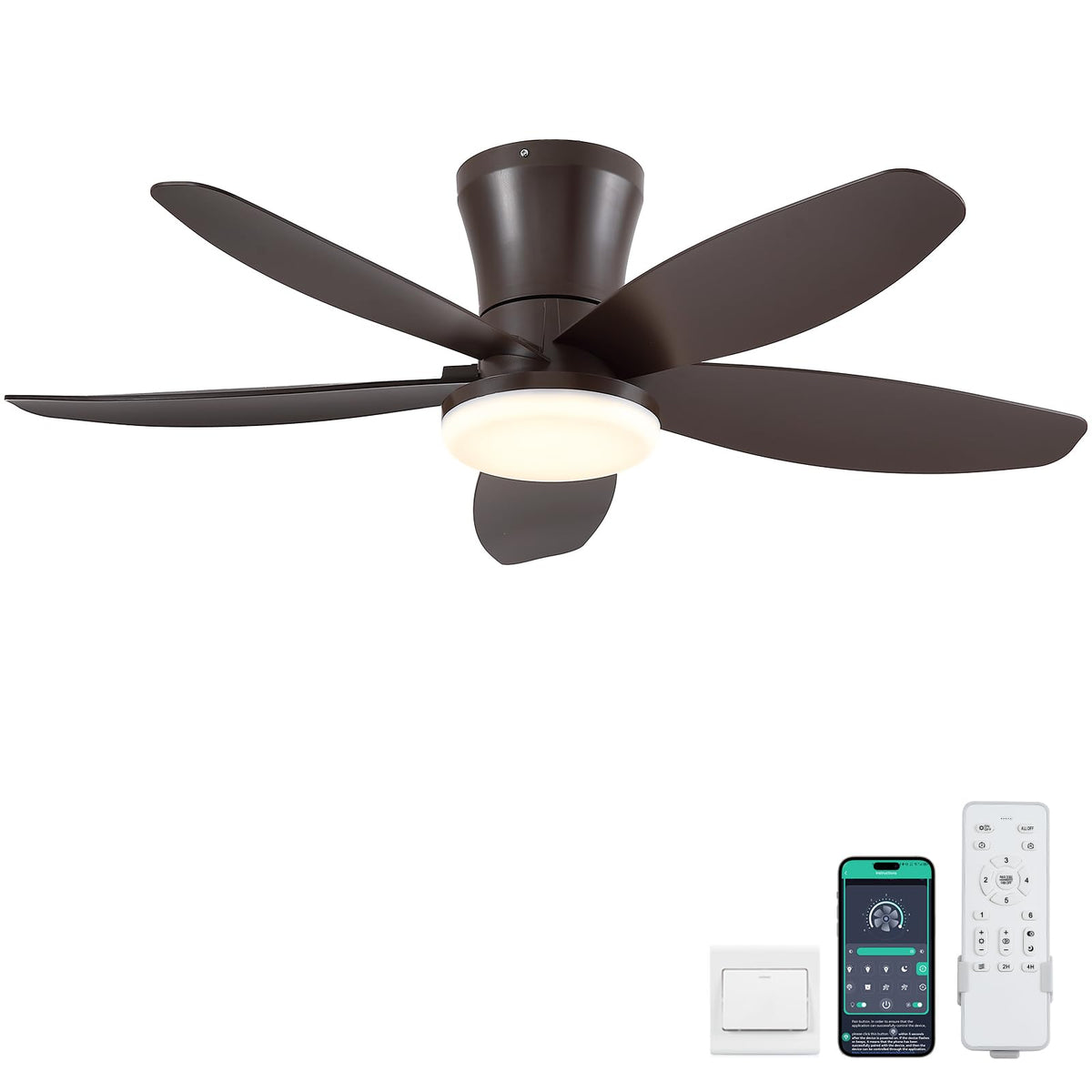 42" Ceiling Fans with Lights-Low Profile Ceiling Fan with Light and Remote Control,Flush Mount,DC Reversible,LED Dimmable Blakc Ceiling Fans for Bedroom,Indoor/Outdoor Patio Use