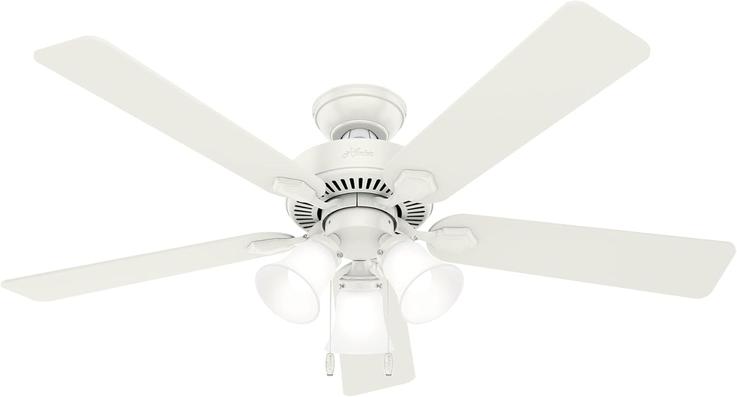 Hunter Swanson, Indoor, Ceiling Fan, with LED Lights, 52 inch, Fresh White | Standard Mount, Pull Chain, 5 Blades, For Bedroom, Living Room, Kitchen, 50895