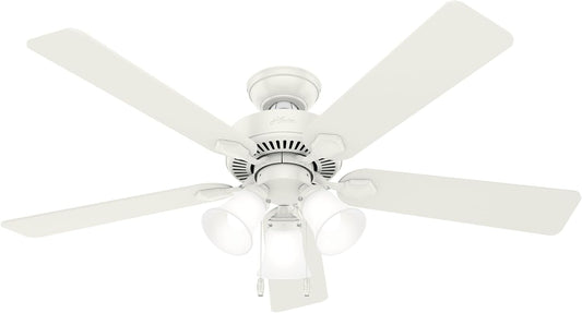 Hunter Swanson, Indoor, Ceiling Fan, with LED Lights, 52 inch, Fresh White | Standard Mount, Pull Chain, 5 Blades, For Bedroom, Living Room, Kitchen, 50895
