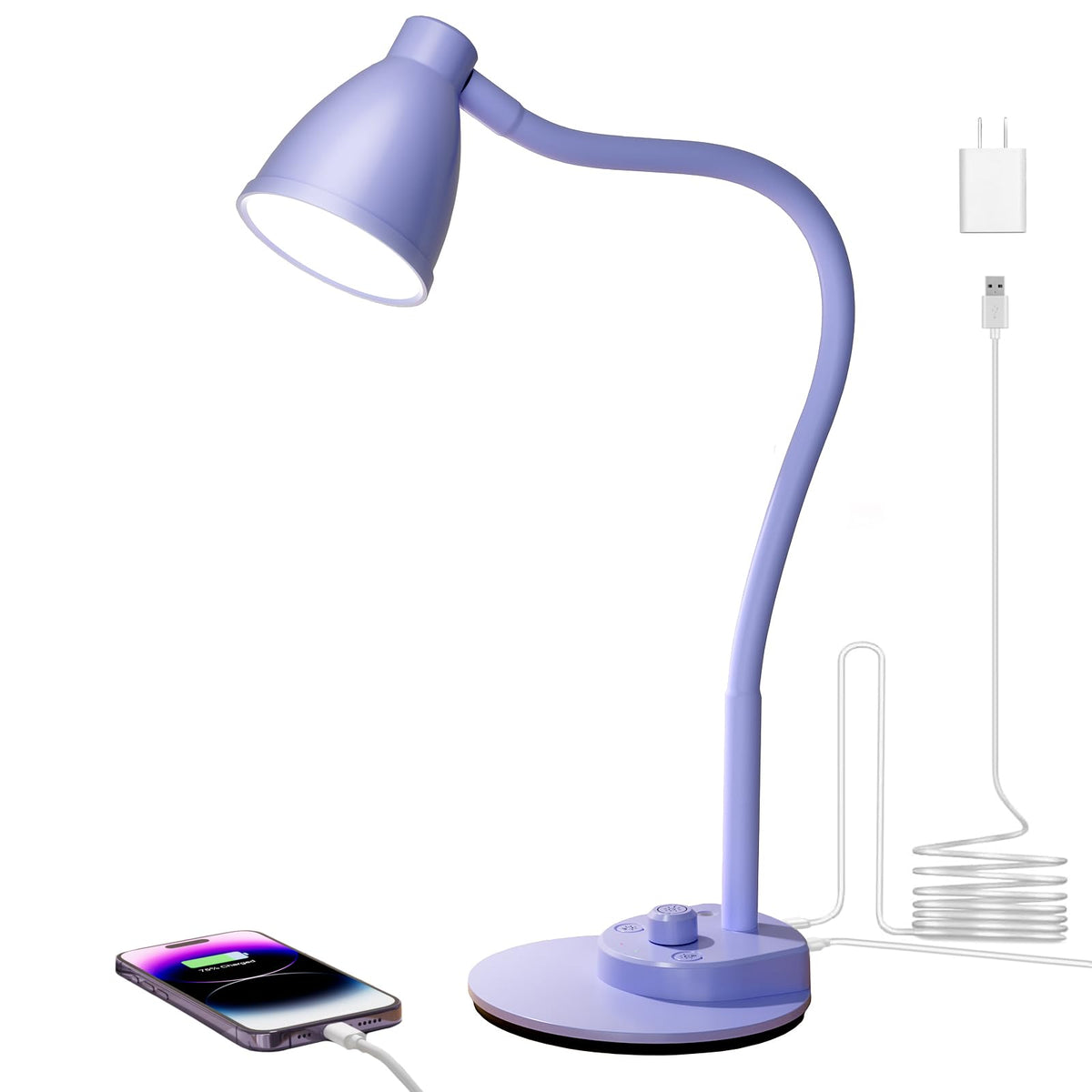 BOHON LED Desk Lamp with USB Charging Port 3 Color Modes Dimmable, Black | Reading Light Intelligent Induction Auto Dimming Task Lamp Neck Flexible Table Lamp for Bedside Office, AC Adapter Include