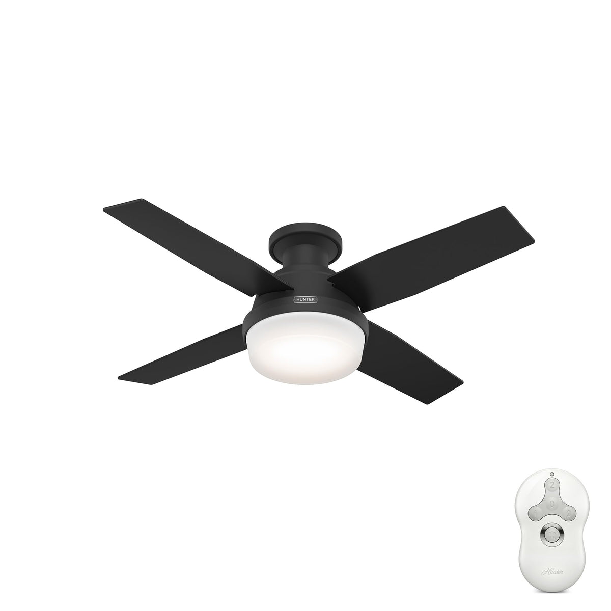 Hunter 44 inch Indoor Ceiling Fan with LED Light and Remote Control - White Modern Ceiling Fan, Low Profile Mount, 4 Blades, For Bedroom, Living Room, or Kitchen, Quiet - Dempsey 59244, Fresh White | with LED Light and Remote Control, Low Profile Mount, 4