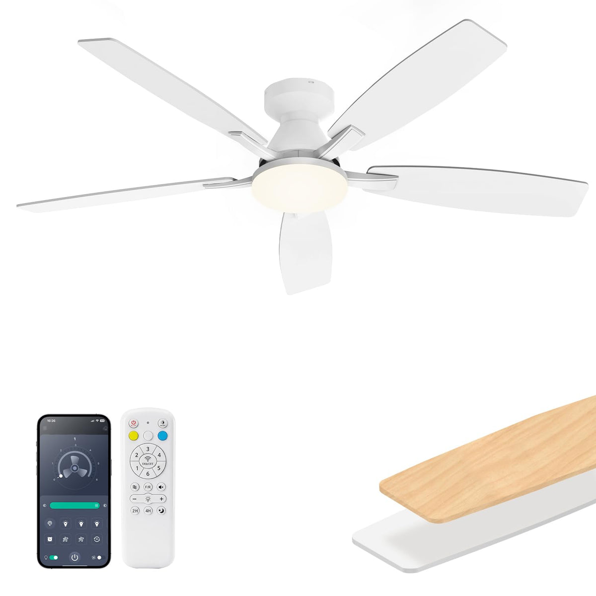 42 Inch Ceiling Fans with Lights, Quiet Reversible Fan with DC Motor, Remote & APP Control, 6-Speed, 3 Color Temperatures, Dimmable, Ceiling Fan for Bedroom Living Room,Black