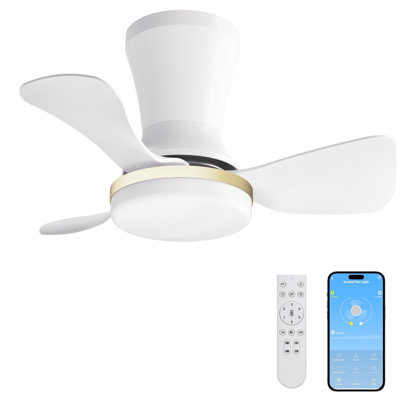 LANMEL Metal Ceiling Fan with Lights and Remote, 42 Inch, Gold & Black | Modern Low Profile Flush Mount, Reversible, 3CCT Dimmable, Quiet, LED, For Bedroom, Living Room, Indoor/Outdoor Patio Use