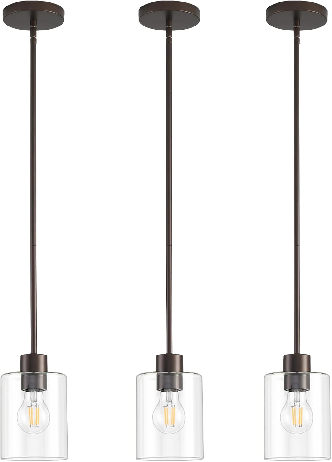 Modern Black Farmhouse Clear Glass Cylinder Pendant Light Fixture,Island Lights for Kitchen,Mini Pendant Lighting for Kitchen Island Decor - 4.75 Inch Shade 58 Inch Cord (Black 2 Pack)