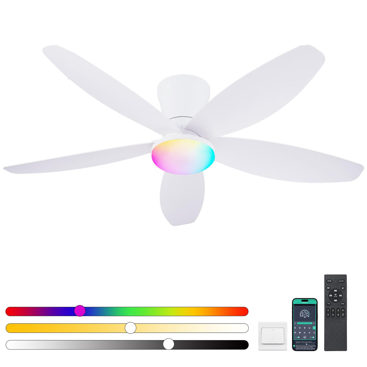42" Ceiling Fans with Lights-Low Profile Ceiling Fan with Light and Remote Control,Flush Mount,DC Reversible,LED Dimmable Blakc Ceiling Fans for Bedroom,Indoor/Outdoor Patio Use