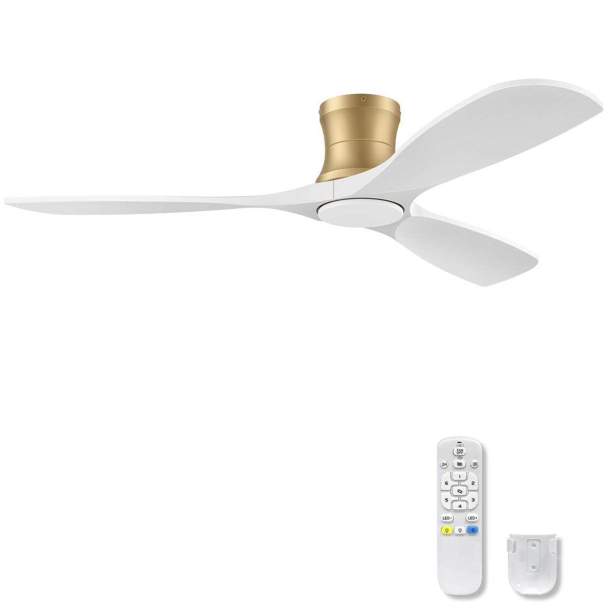 Livory 52” Wood Smart Flush Mount Ceiling Fans with Lights and Remote,Quiet DC Motor,Outdoor Indoor Ultra Low Profile Ceiling Fan works with Alexa WIFI APP,Modern White Ceiling Fan for Bedroom Patio