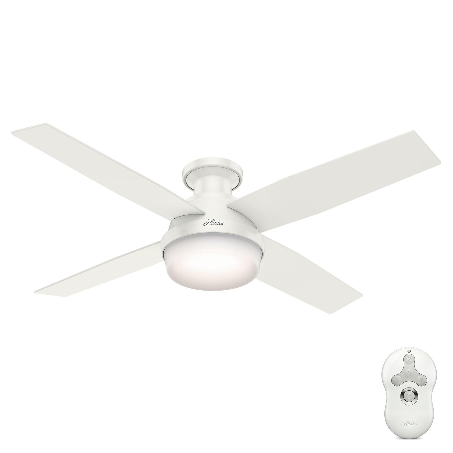 Hunter 44 inch Indoor Ceiling Fan with LED Light and Remote Control - White Modern Ceiling Fan, Low Profile Mount, 4 Blades, For Bedroom, Living Room, or Kitchen, Quiet - Dempsey 59244, Fresh White | with LED Light and Remote Control, Low Profile Mount, 4