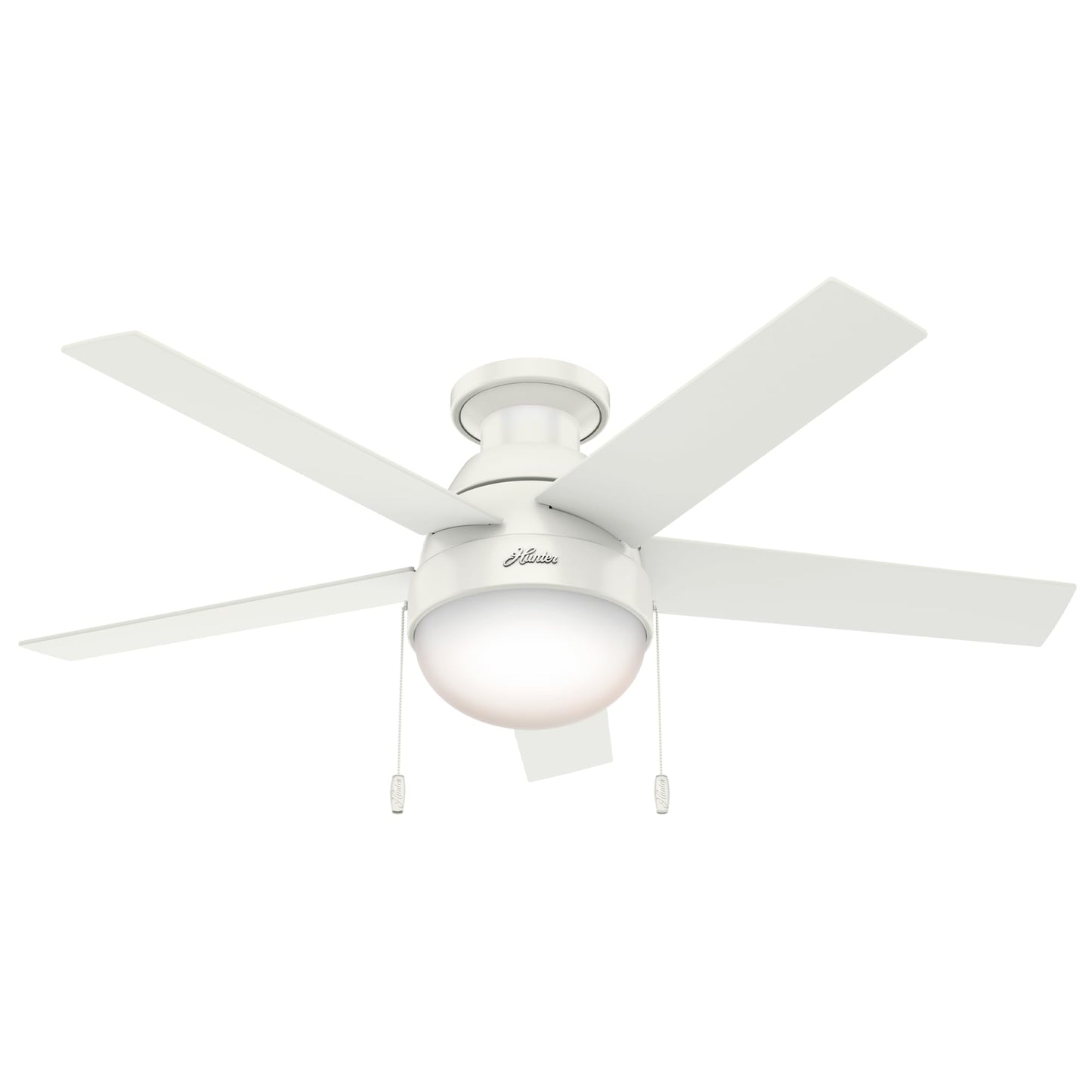 Hunter Anslee, Indoor, Ceiling Fan, with LED Light, 46 inch, Fresh White | Low Profile Mount, Pull Chain, 5 Blades, For Bedroom, Living Room, Kitchen, 59269