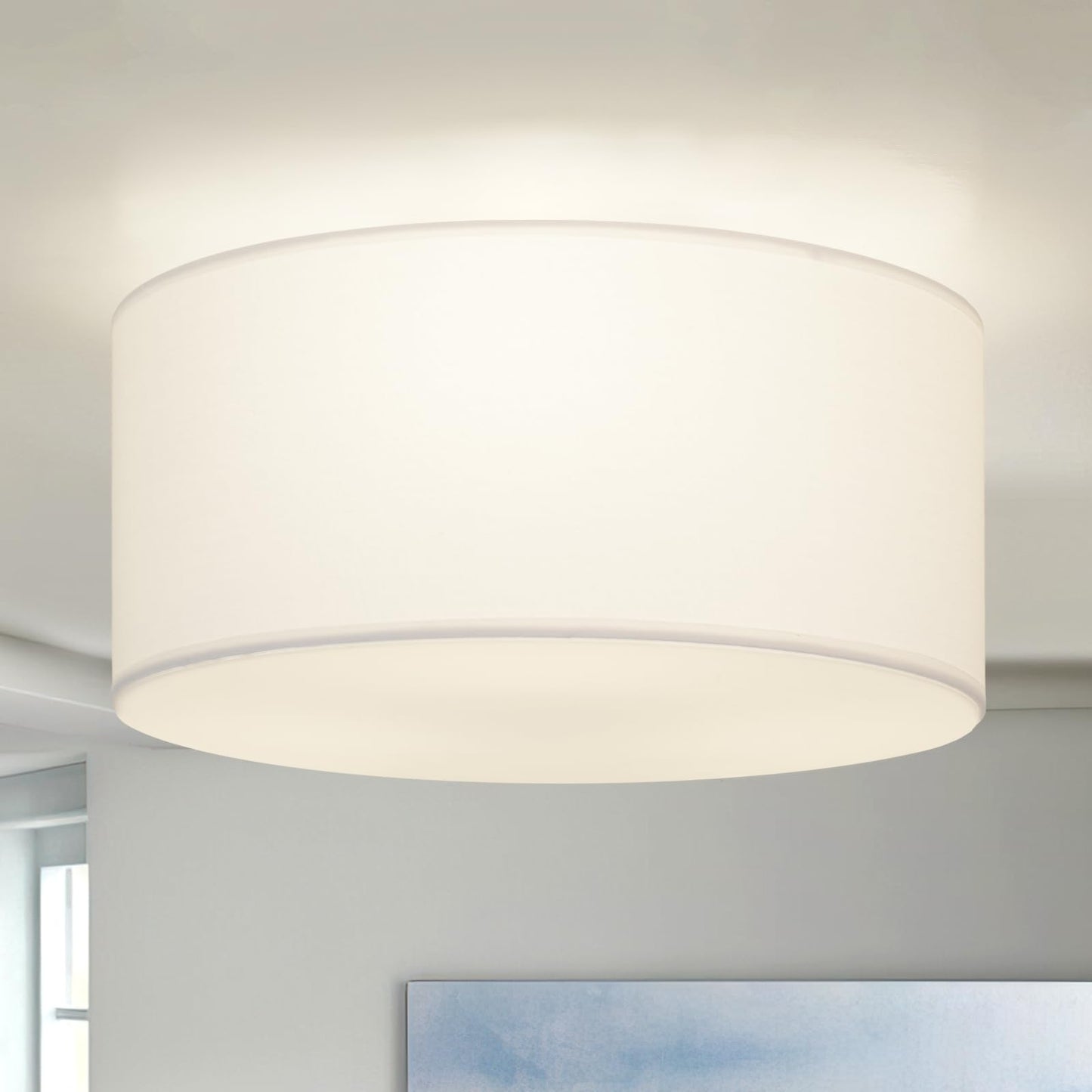 Vexagyle 13inch Semi Flush Mount Ceiling Light Fixture,3-Light Ceiling Mount Drum Light Fixture with Linen Shade,Modern Close to Ceiling Lamps for Living Room, Bedroom, Dining Room,Hallway