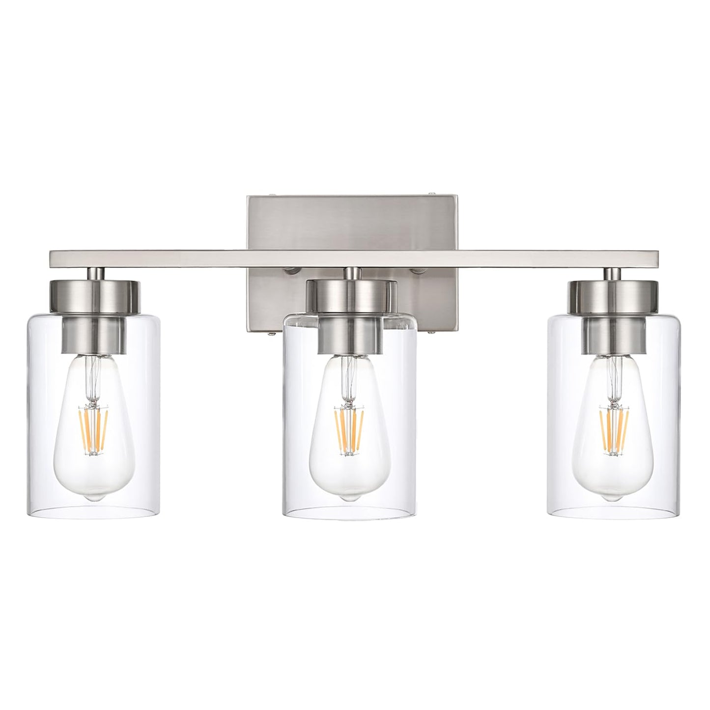 3-Light Bathroom Vanity Light, Modern Brushed Gold Wall Lights with Clear Glass Shades, Bathroom Wall Sconce Lamp for Mirror Living Room Bedroom Hallway