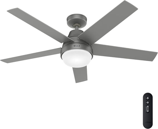 Hunter Aerodyne, Indoor, Ceiling Fan, Smart, Modern, 52 inch, Matte Silver | with LED Light and Remote Control, Standard Mount, 5 Blades, For Bedroom, Living Room, Kitchen, 51315