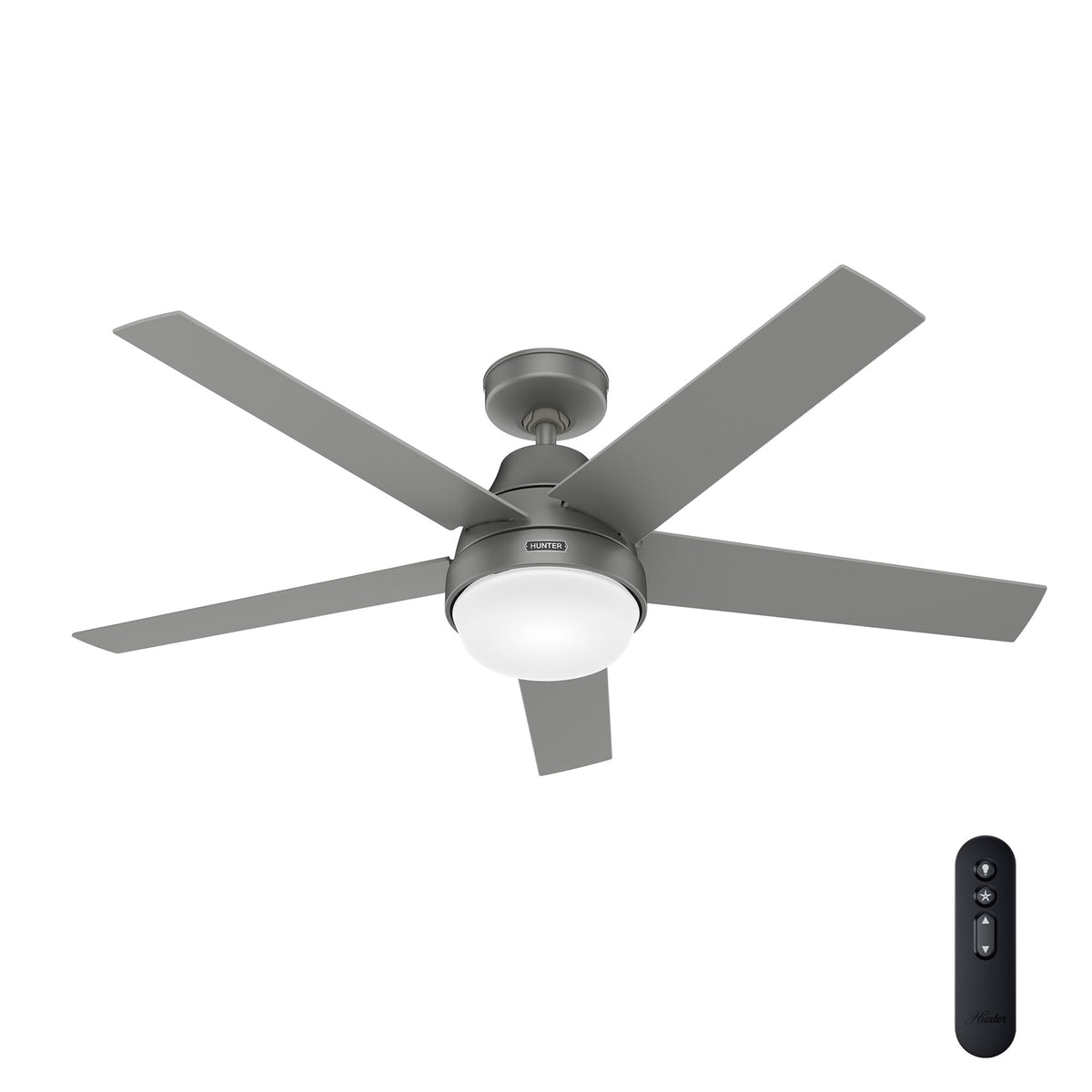 Hunter Aerodyne, Indoor, Ceiling Fan, Smart, Modern, 52 inch, Matte Silver | with LED Light and Remote Control, Standard Mount, 5 Blades, For Bedroom, Living Room, Kitchen, 51315