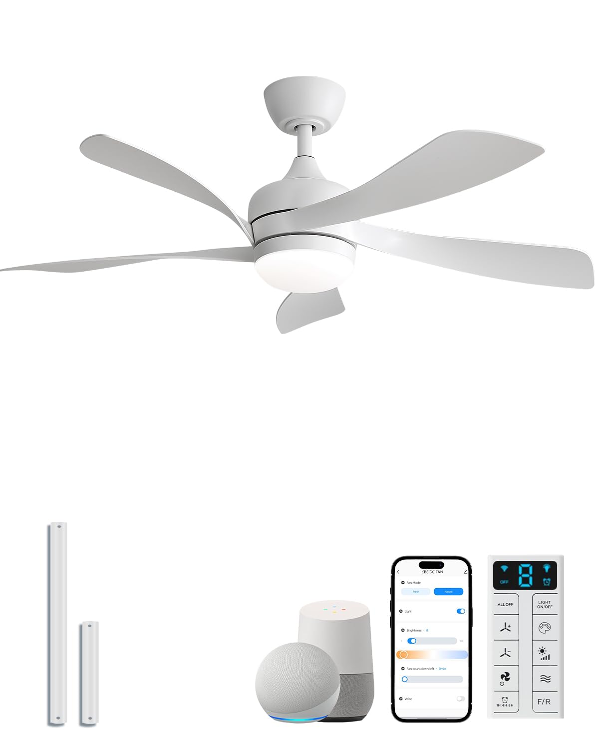 Sofucor 52 Inch Ceiling Fan with Light, 5 ABS Blades Brown | Remote Control Compatible, Reversible Quiet DC Motor, Timer, 6 Speeds, 3-CCT for Living Room Bedroom Patio Farmhouse