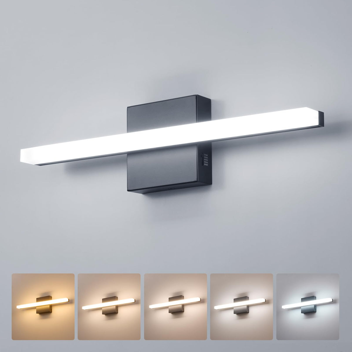 Black Bathroom Light Fixtures Over Mirror Lighting Gentle, 9W 16 Inch Modern LED Small Vanity Lamp Bar IP44 Slim Linear Bath Wall Sconces for Restroom Indoor Cool White 6000K