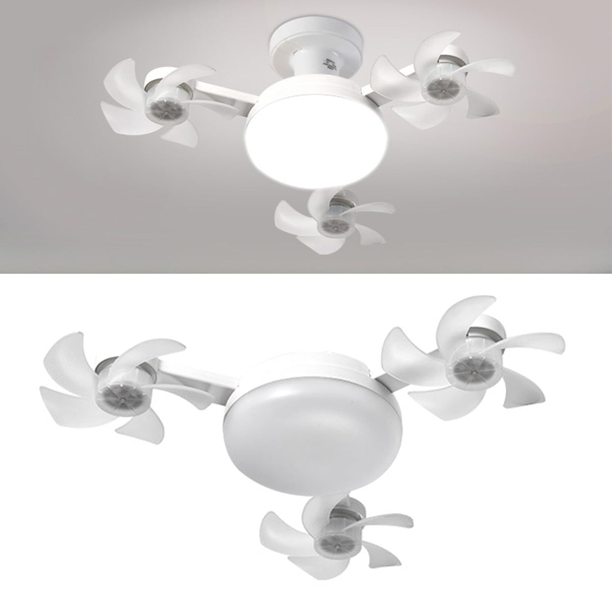 Ceiling Fan with Light and Remote E26 E27 3 Speeds 3 Colors 2 Timers Quiet Foldable Modern LED Drone Fan Light socket fan for Living Room Bedroom (4 Head)