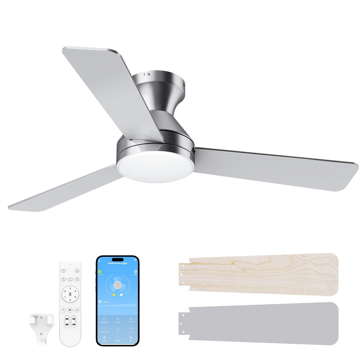 LANMEL Metal Ceiling Fan with Lights and Remote, 42 Inch, Gold & Black | Modern Low Profile Flush Mount, Reversible, 3CCT Dimmable, Quiet, LED, For Bedroom, Living Room, Indoor/Outdoor Patio Use