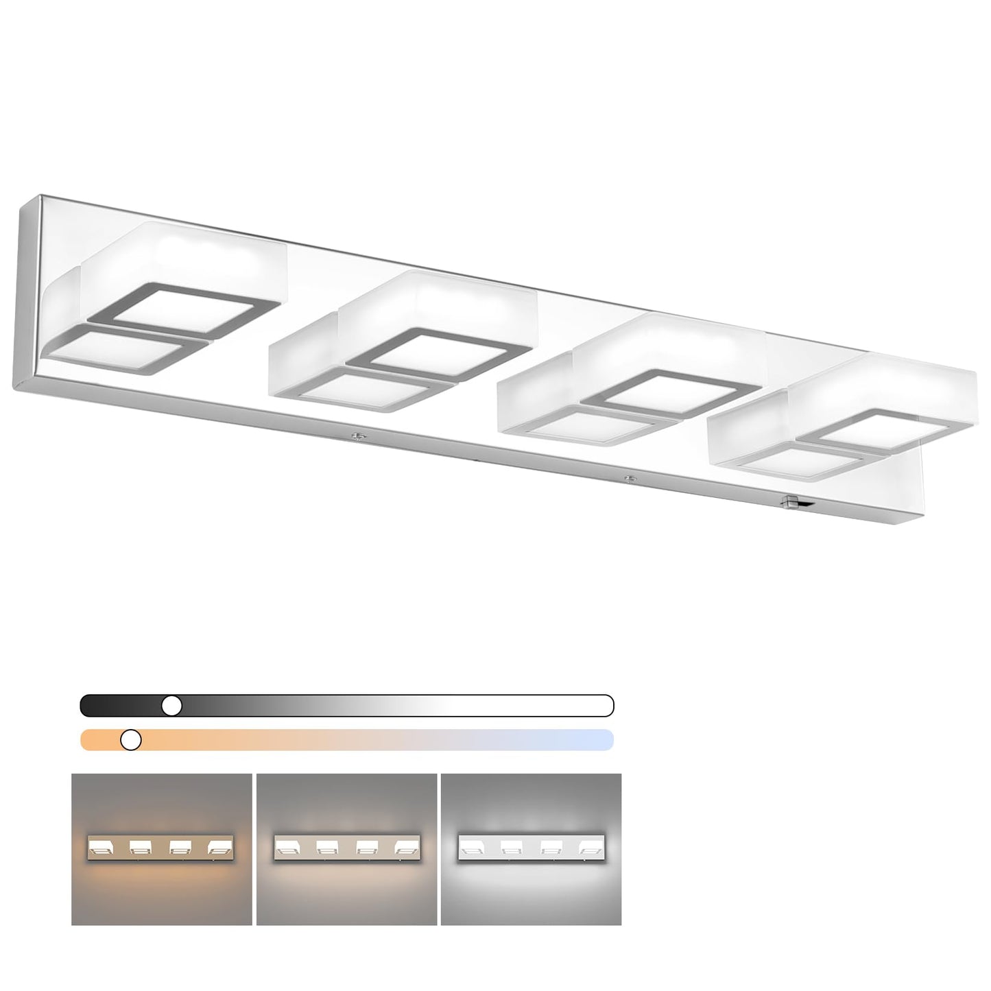 Ralbay LED Black 4 Lights Acrylic Lighting Fixtures Modern Matte Black Bathroom Vanity Lights