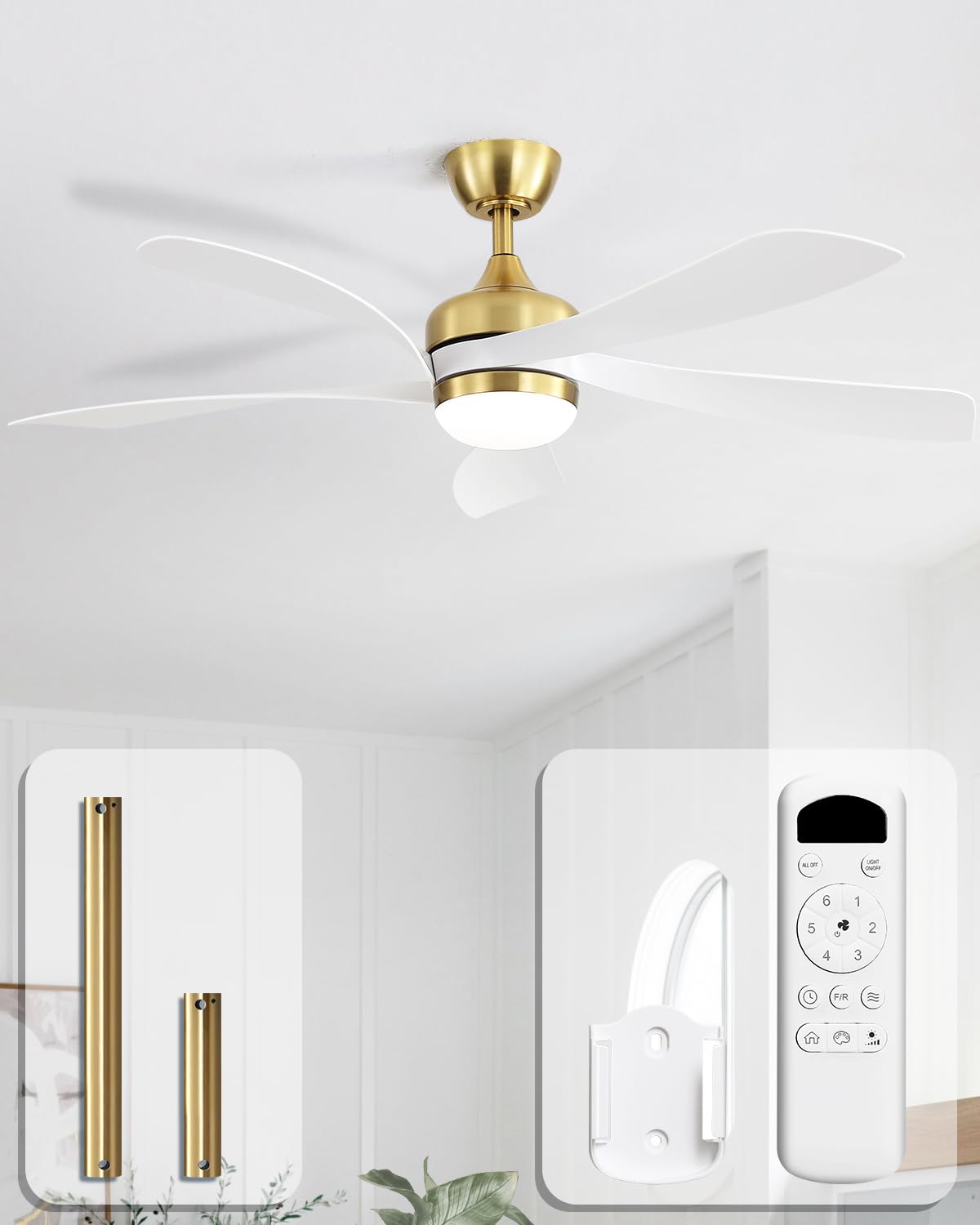 Sofucor 52 Inch Ceiling Fan with Light, 5 ABS Blades Brown | Remote Control Compatible, Reversible Quiet DC Motor, Timer, 6 Speeds, 3-CCT for Living Room Bedroom Patio Farmhouse