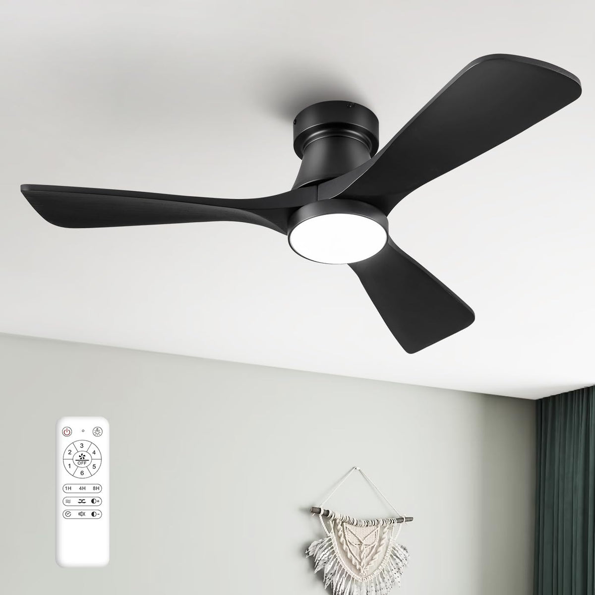 42-Inch Ceiling Fan with Lights, Remote Control, Flush Mount, Dimmable, Reversible, Wood Blades, Power-Off Memory, Quiet DC Motor – Modern Hugger Ceiling Fan for Living Room, Bedroom, Patio