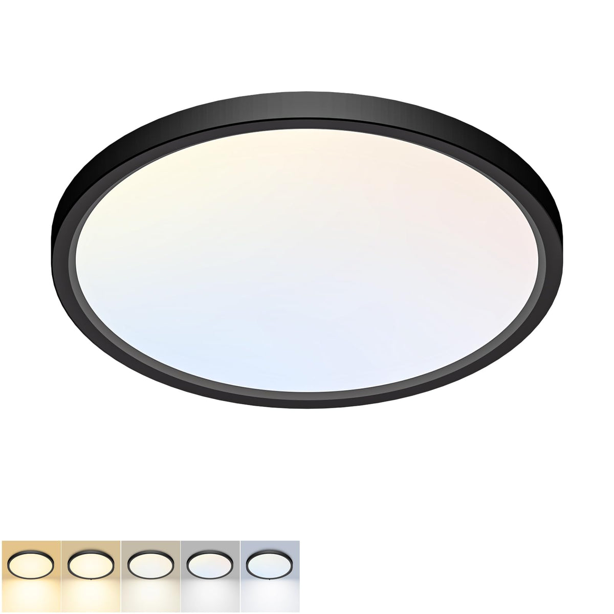 2Pack 12Inch LED Flush Mount Ceiling Light 5 Color Temperatures | 3000K/3500K/4000K/5000K/6500K 24W Black LED Ceiling Light Fixture for Bathroom Closet Kitchen Bedroom Hallway Porch Pantry