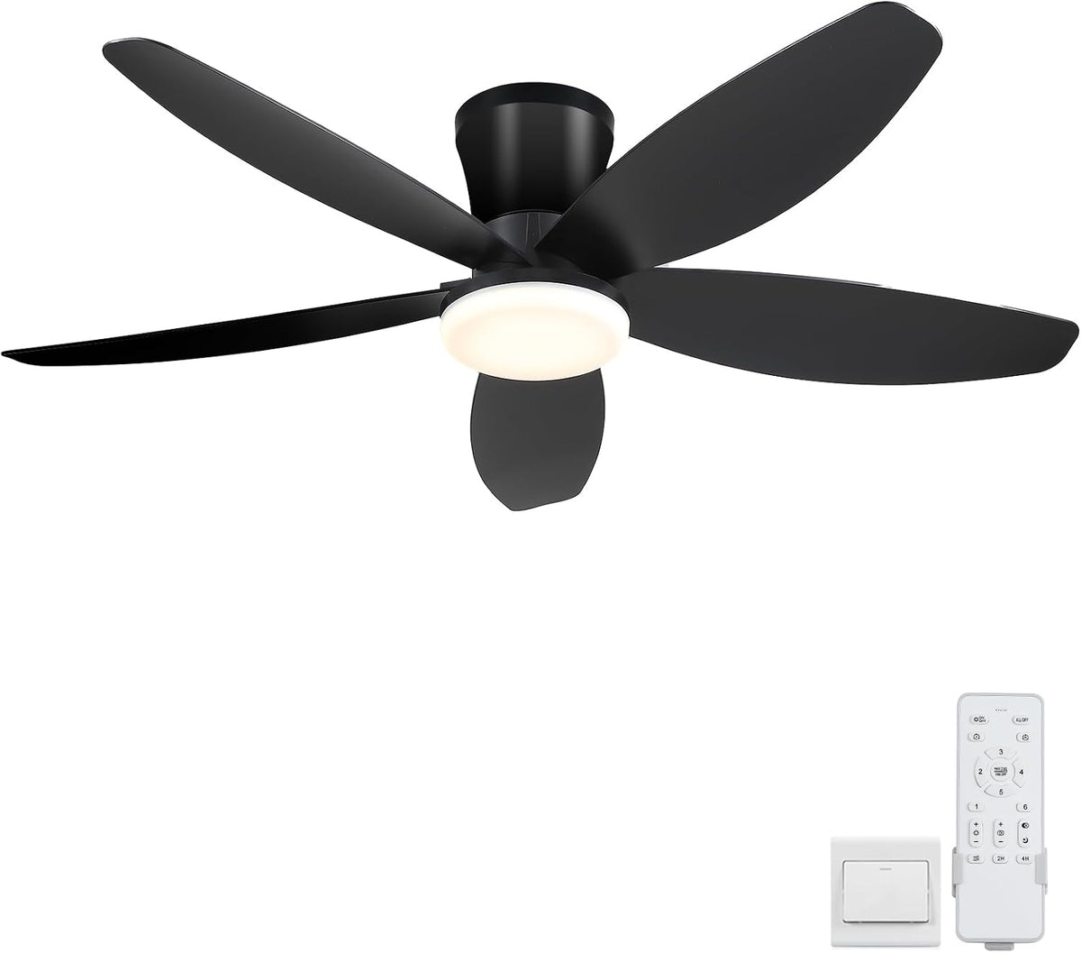 42" Ceiling Fans with Lights-Low Profile Ceiling Fan with Light and Remote Control,Flush Mount,DC Reversible,LED Dimmable Blakc Ceiling Fans for Bedroom,Indoor/Outdoor Patio Use