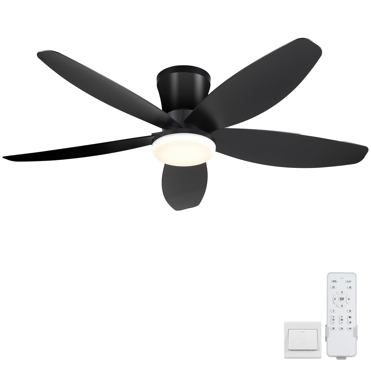 42" Ceiling Fans with Lights-Low Profile Ceiling Fan with Light and Remote Control,Flush Mount,DC Reversible,LED Dimmable Blakc Ceiling Fans for Bedroom,Indoor/Outdoor Patio Use