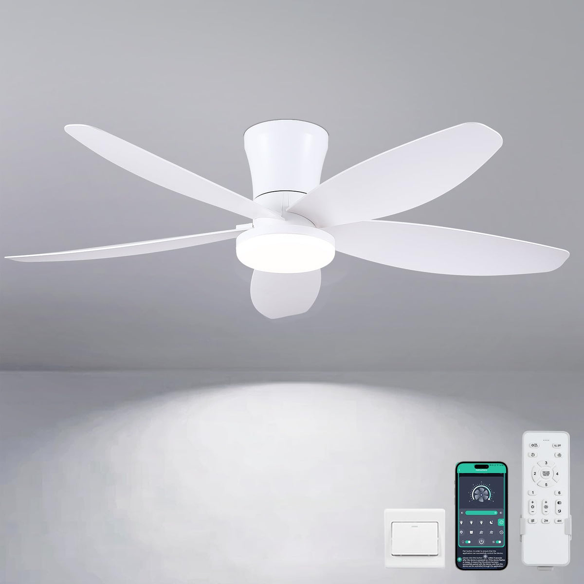42" Ceiling Fans with Lights-Low Profile Ceiling Fan with Light and Remote Control,Flush Mount,DC Reversible,LED Dimmable Blakc Ceiling Fans for Bedroom,Indoor/Outdoor Patio Use