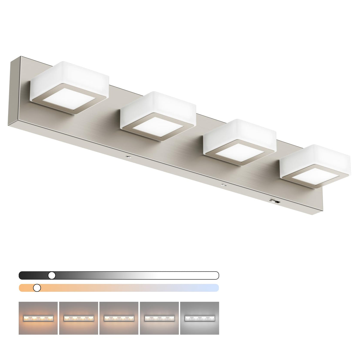 Ralbay LED Black 4 Lights Acrylic Lighting Fixtures Modern Matte Black Bathroom Vanity Lights
