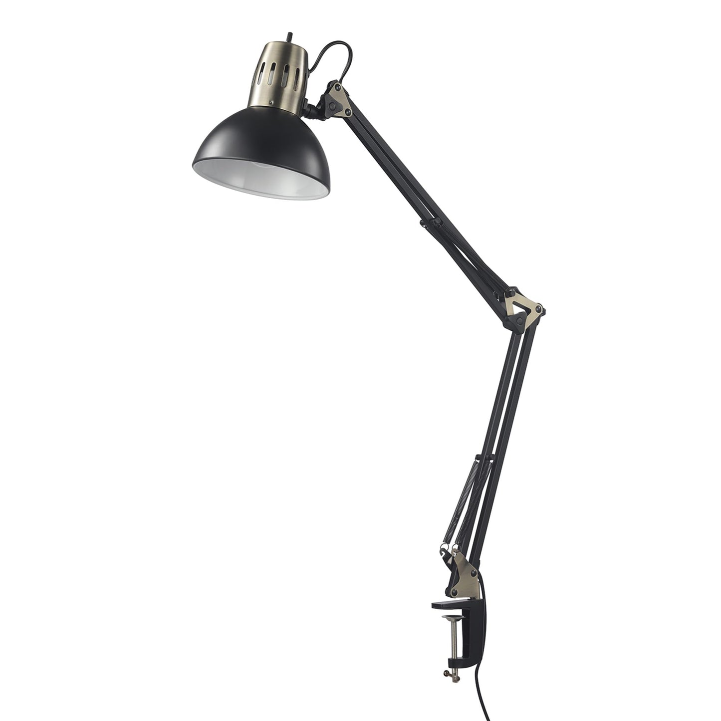 Globe Electric 56963 31.5" Multi-Joint Desk Lamp with Metal Clamp, Black, On/Off Rotary Switch on Shade, Partially Adjustable Swing Arm, Home Essentials, Reading Light, Office Décor