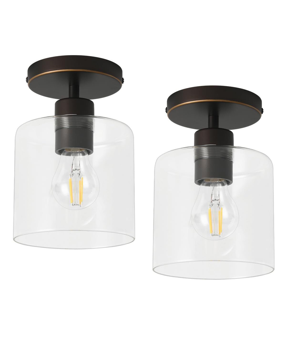 2 Pack Black Modern Semi Flush Mount Ceiling Light,Rustic Ceiling Light Fixture for Closet Hallway Entryway,Hallway Ceiing,Matte Black Finish (6 in)