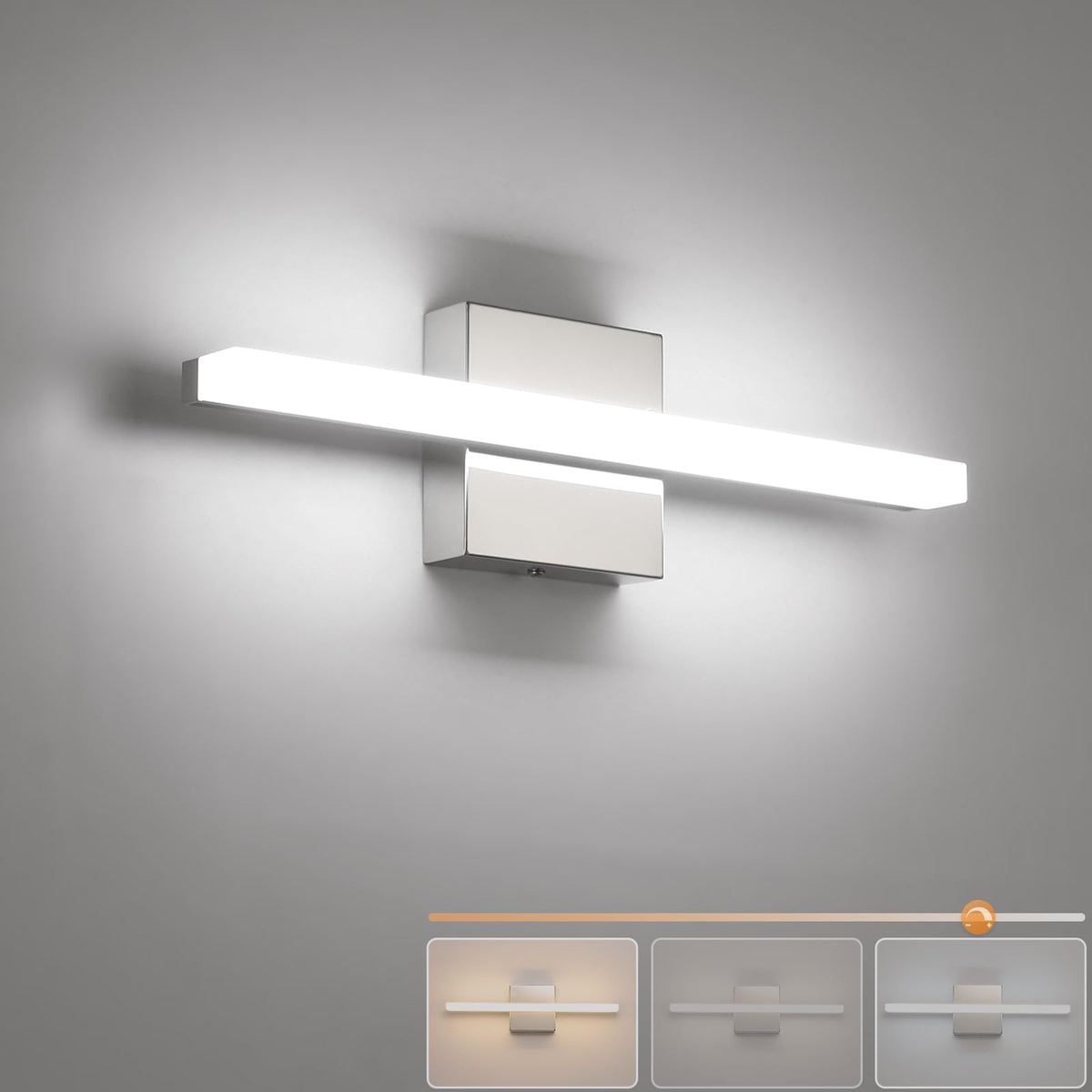 Bathroom Light Fixtures Over Mirror, Modern Bath Wall Lamp Chrome | Small 16 Inch, Gentle Lighting, Linear Lamp Bar for Vanity Restroom, Lámparas para Baño, IP44 Rustproof, 6000K Cool White