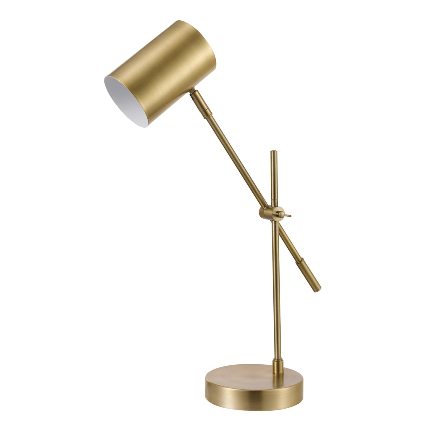 Globe Electric x Novogratz 52887 18" Desk Lamp, Matte Brass Finish, Adjustable Height, Balance Arm, Rotary Switch on Shade, Modern Lighting for Bedroom or Office, E26 Base 50W Bulb