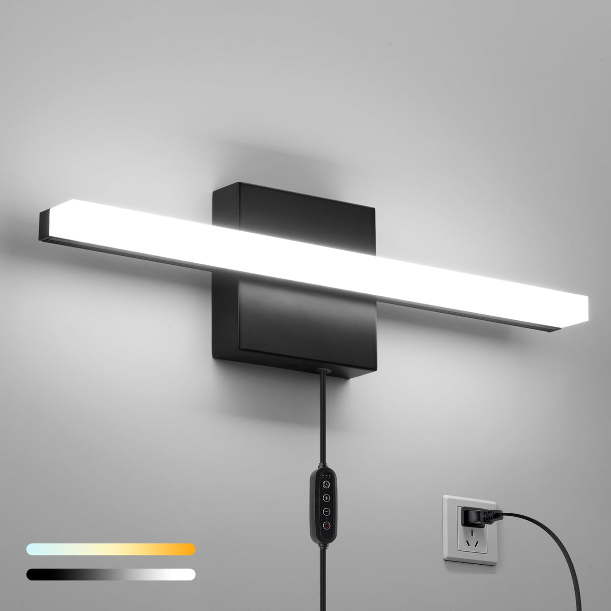 Black Bathroom Light Fixtures Over Mirror Lighting Gentle, 9W 16 Inch Modern LED Small Vanity Lamp Bar IP44 Slim Linear Bath Wall Sconces for Restroom Indoor Cool White 6000K