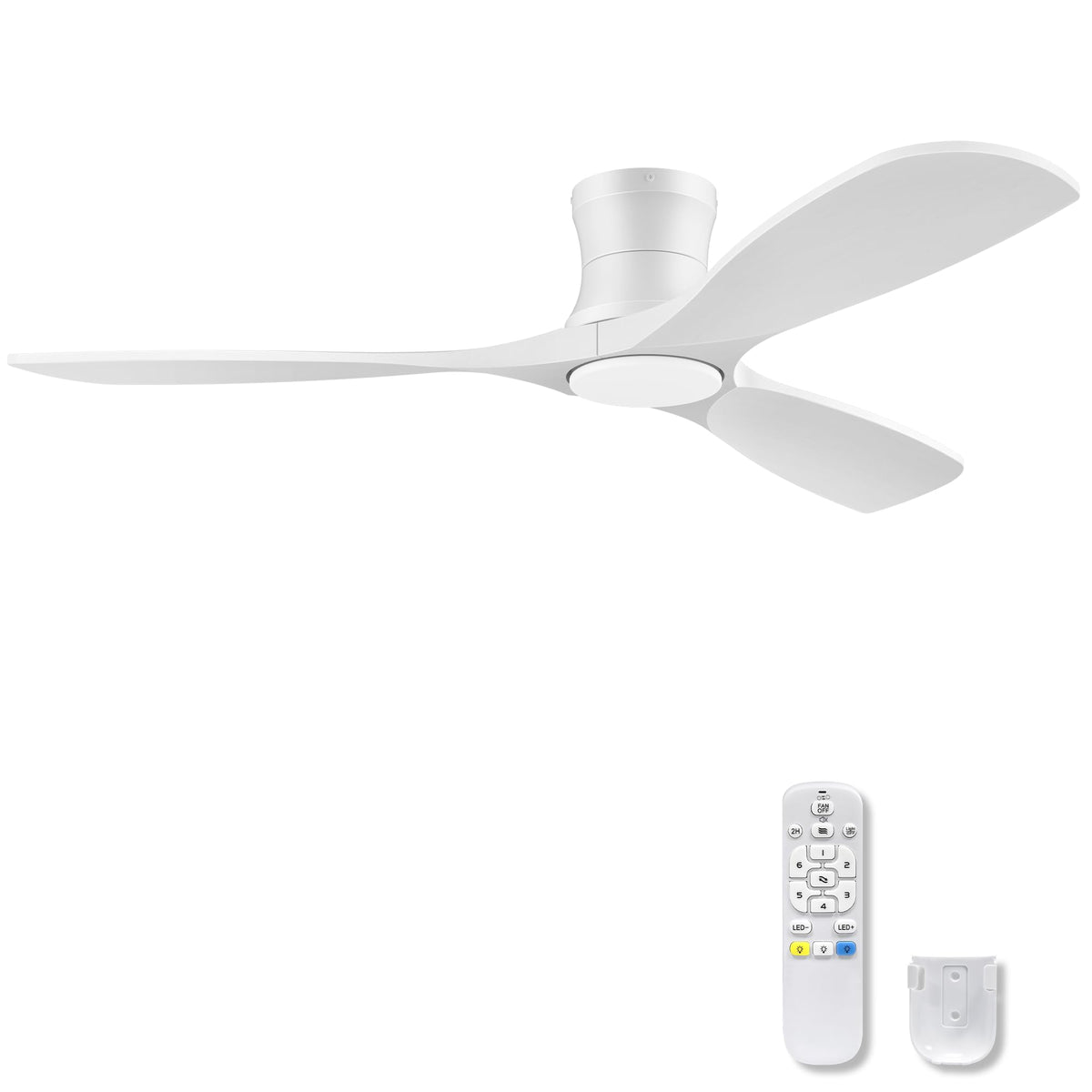 Livory 52” Wood Smart Flush Mount Ceiling Fans with Lights and Remote,Quiet DC Motor,Outdoor Indoor Ultra Low Profile Ceiling Fan works with Alexa WIFI APP,Modern White Ceiling Fan for Bedroom Patio