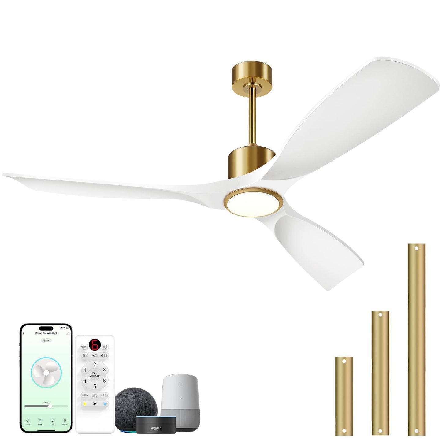 Ceiling Fans with Lights, Ceiling Fans with Lights and Remote Control, 52 inch Ceiling Fan with Light, Outdoor Ceiling Fans for Patios 3 Blade Bedroom Living Room-Matte Black and Gold