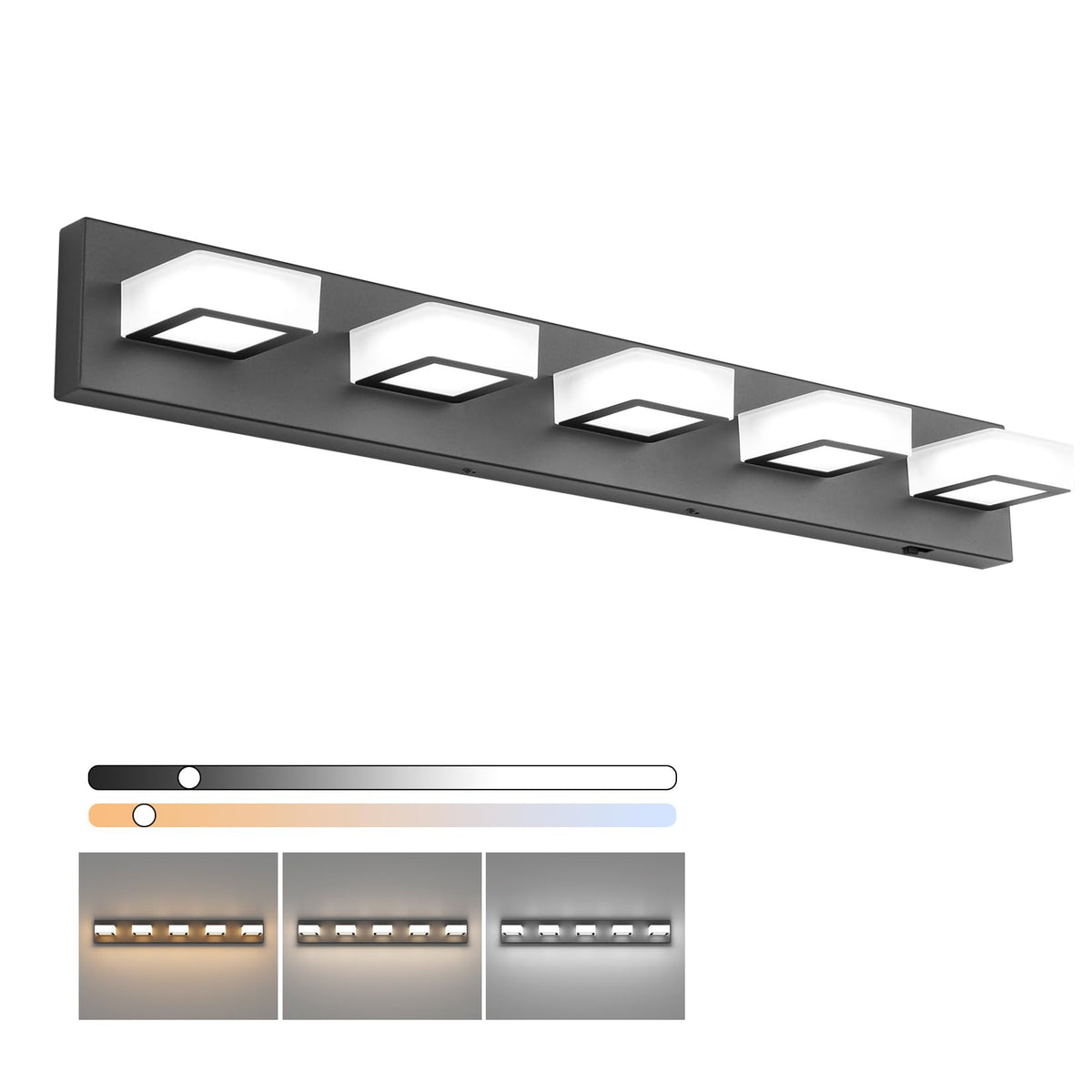 Ralbay LED Black 4 Lights Acrylic Lighting Fixtures Modern Matte Black Bathroom Vanity Lights