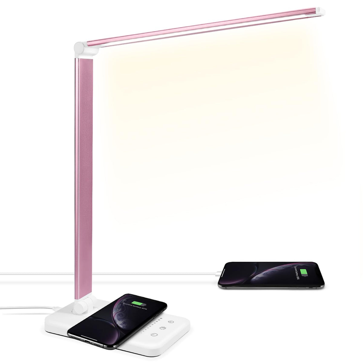 LED Desk Lamp with Wireless Charger, USB Charging Port, 10 Brightness, 5 Color Modes, Desk Lamps for Home Office, Dimmable Table Lamp Eye Caring Reading Light, Touch Control, Auto Timer, Black