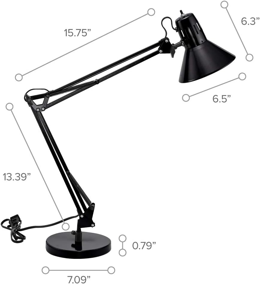 Bostitch Office VLF100D Swing Arm Desk Lamp, Metal, 36" Reach with Multi-Joint Adjustment, Includes Replaceable LED Bulb (VLF), Black