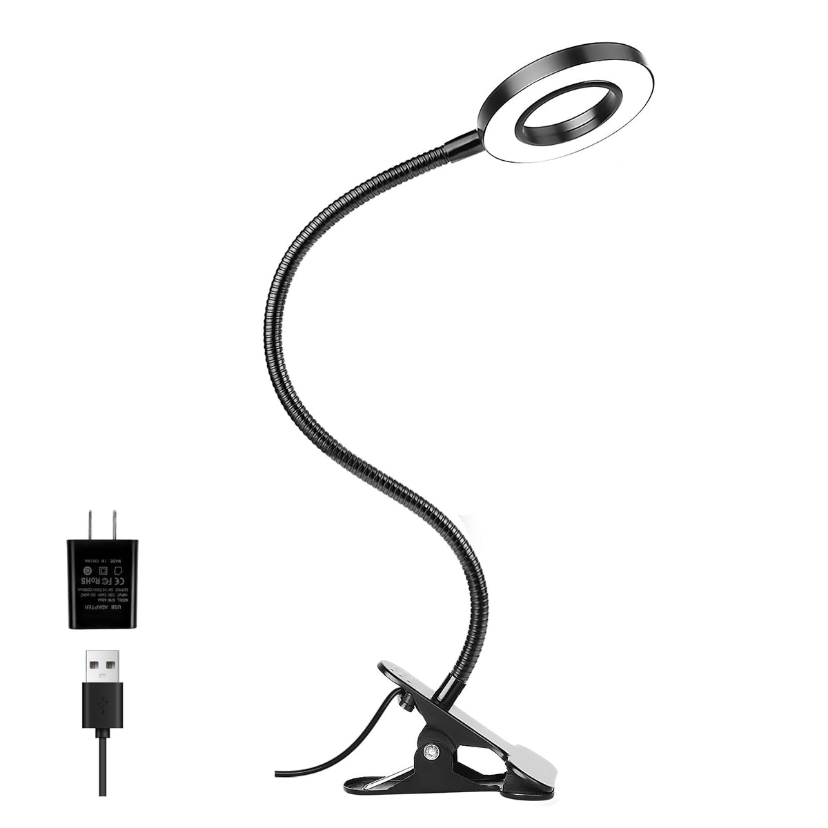 Woputne Desk Lamp Clip on Light for Bed Book Reading (Black) | 10 Dimmable Brightness 3 Light Modes Desk Lights for Home Office Clamp Bedside Lamp for Painting, Craft, Study