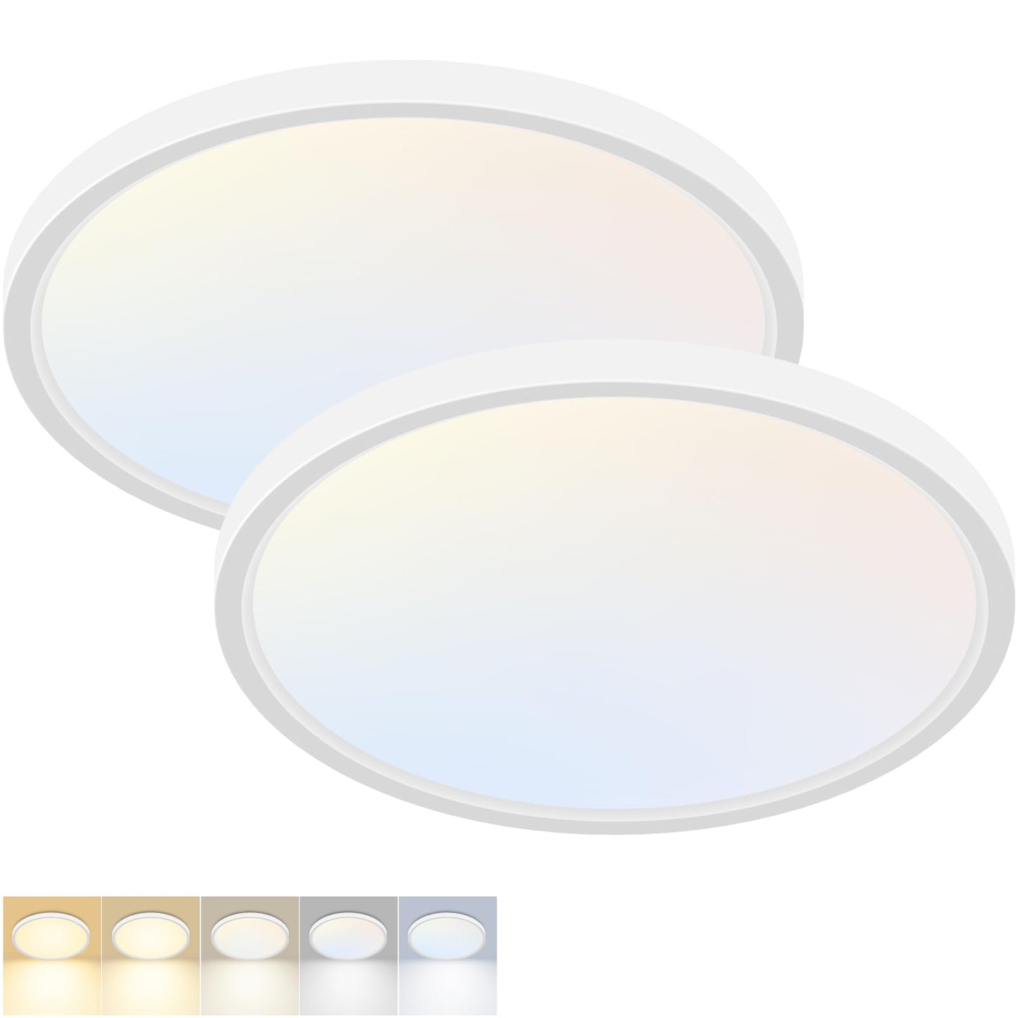 2Pack 12Inch LED Flush Mount Ceiling Light 5 Color Temperatures | 3000K/3500K/4000K/5000K/6500K 24W Black LED Ceiling Light Fixture for Bathroom Closet Kitchen Bedroom Hallway Porch Pantry