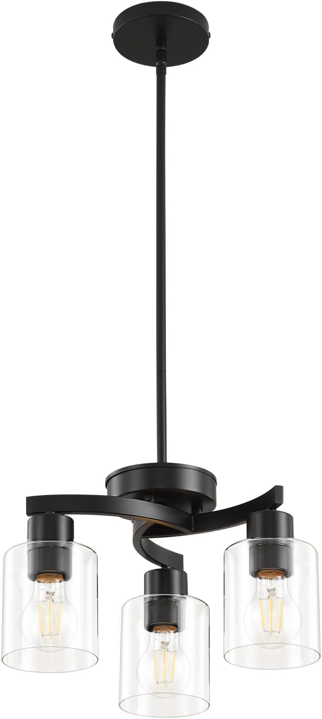 Modern Black Farmhouse Clear Glass Cylinder Pendant Light Fixture,Island Lights for Kitchen,Mini Pendant Lighting for Kitchen Island Decor - 4.75 Inch Shade 58 Inch Cord (Black 2 Pack)