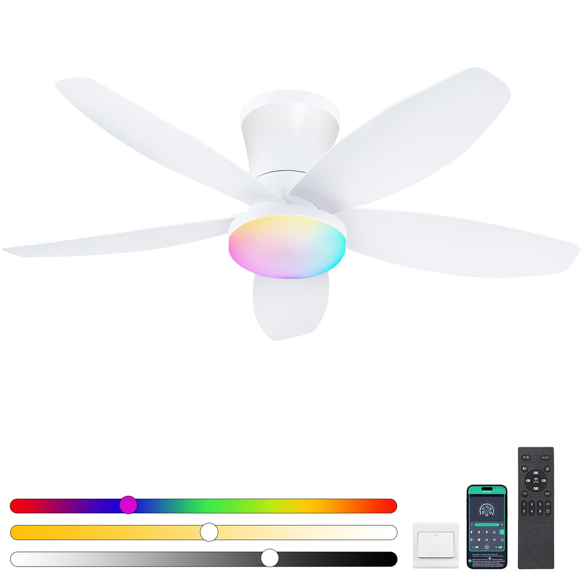 42" Ceiling Fans with Lights-Low Profile Ceiling Fan with Light and Remote Control,Flush Mount,DC Reversible,LED Dimmable Blakc Ceiling Fans for Bedroom,Indoor/Outdoor Patio Use