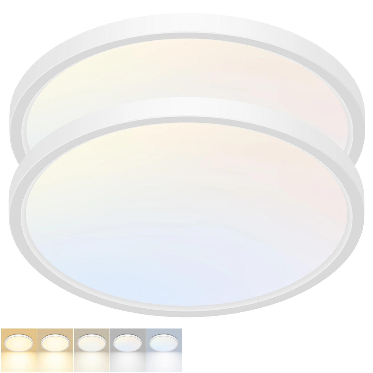 2Pack 12Inch LED Flush Mount Ceiling Light 5 Color Temperatures | 3000K/3500K/4000K/5000K/6500K 24W Black LED Ceiling Light Fixture for Bathroom Closet Kitchen Bedroom Hallway Porch Pantry