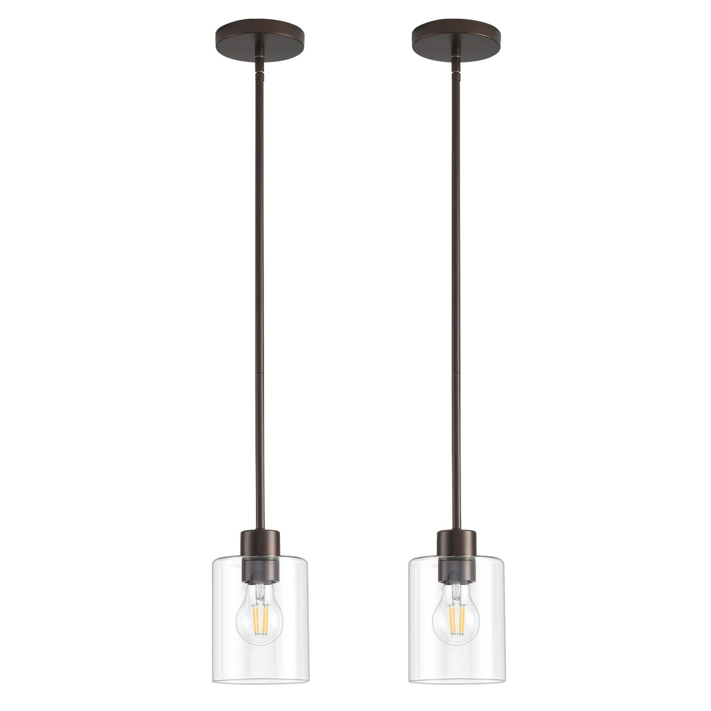 Modern Black Farmhouse Clear Glass Cylinder Pendant Light Fixture,Island Lights for Kitchen,Mini Pendant Lighting for Kitchen Island Decor - 4.75 Inch Shade 58 Inch Cord (Black 2 Pack)
