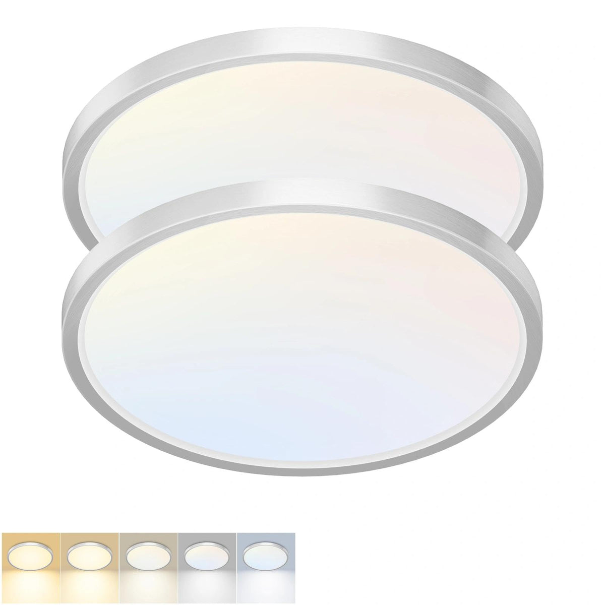 2Pack 12Inch LED Flush Mount Ceiling Light 5 Color Temperatures | 3000K/3500K/4000K/5000K/6500K 24W Black LED Ceiling Light Fixture for Bathroom Closet Kitchen Bedroom Hallway Porch Pantry