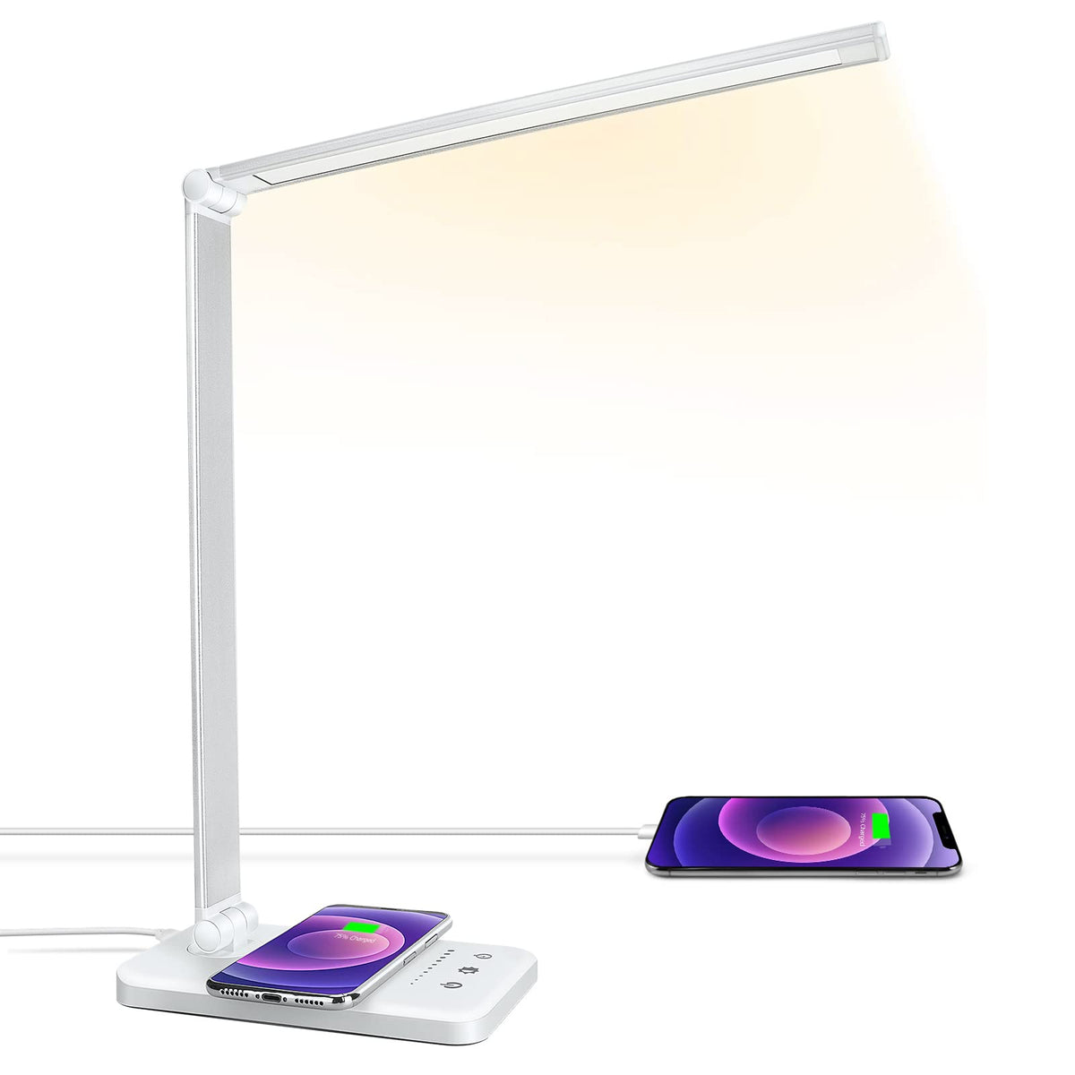 LED Desk Lamp with Wireless Charger, USB Charging Port, 10 Brightness, 5 Color Modes, Desk Lamps for Home Office, Dimmable Table Lamp Eye Caring Reading Light, Touch Control, Auto Timer, Black