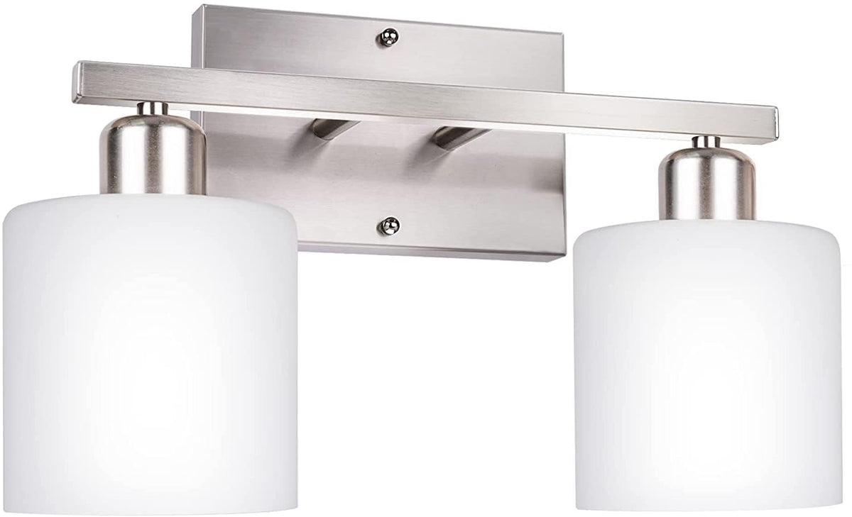 18 Inches Bathroom Light Fixtures Over Mirror Brushed Nickel | Anti-Rust 3-Light Vanity Lights Over Mirror, E26 Standard Socket, Milky White Glass Shades, Bulbs Not Included