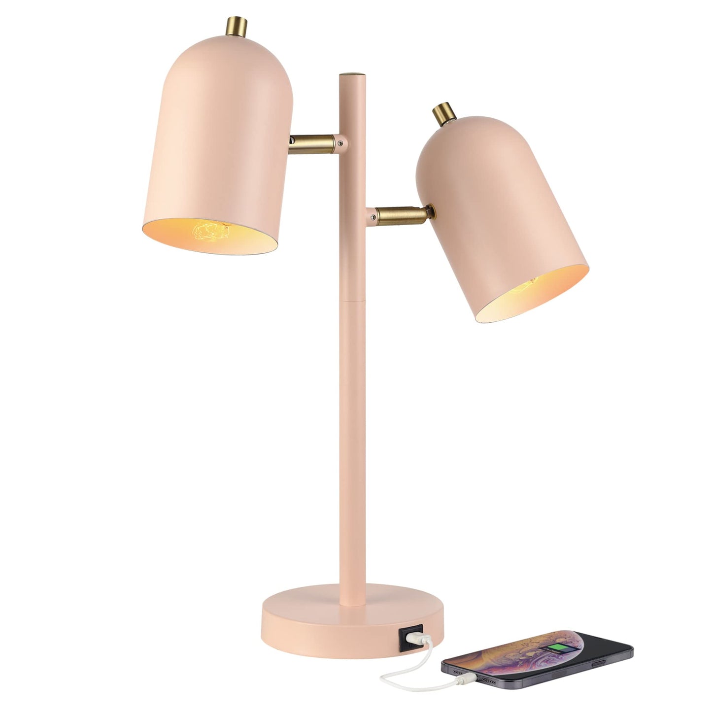 Globe Electric 61000057 16" Desk Lamp, Matte Brass Finish, White Shade, Adjustable Pivot Joint, Rotary Switch on Socket, Modern Lighting for Bedroom or Office, Indoor Lights, E26 Base