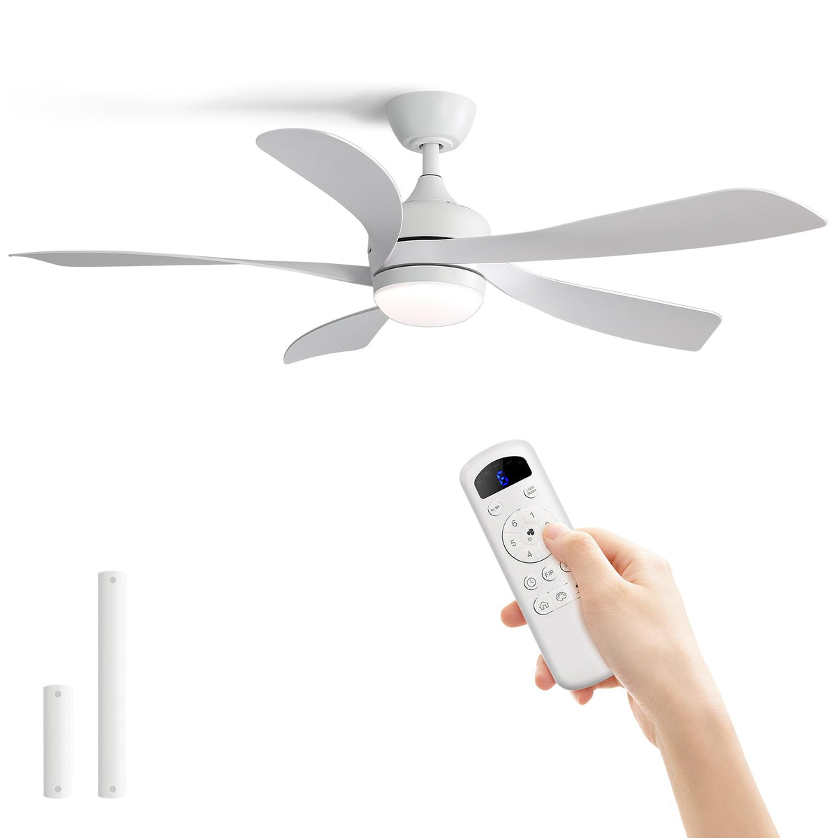 Sofucor 52 Inch Ceiling Fan with Light, 5 ABS Blades Brown | Remote Control Compatible, Reversible Quiet DC Motor, Timer, 6 Speeds, 3-CCT for Living Room Bedroom Patio Farmhouse