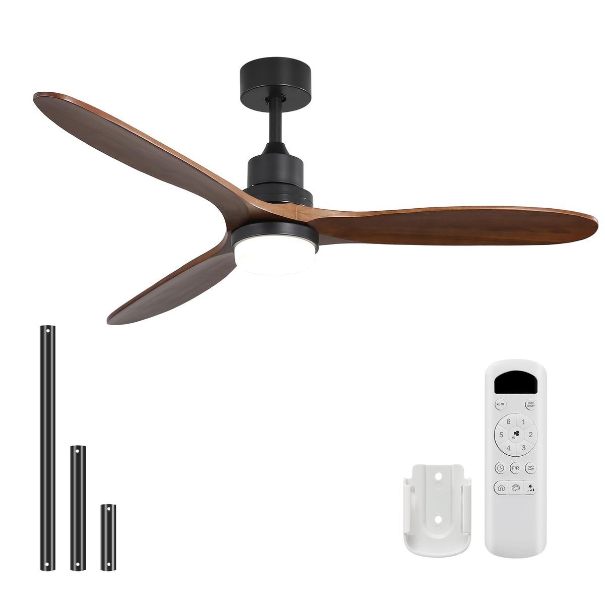Sofucor 52 Inch Wood Ceiling Fans with Lights and Remote, Indoor/Outdoor | Modern, 3 Blade, Quiet Reversible DC Motor, 3CCT Dimmable, 6 Speeds, Timer, Bedroom/Living Room/Patio/Kitchen, Natural Wood